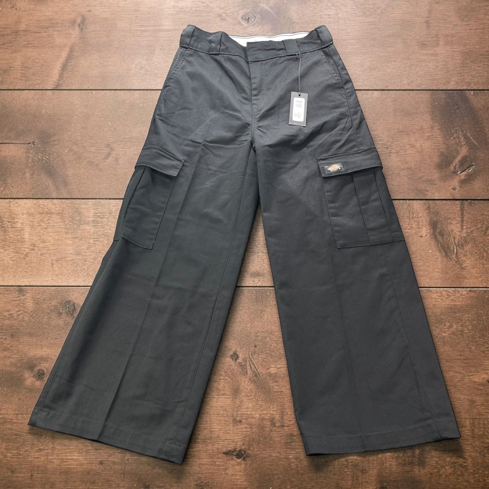 NEW Dickies Women Black Wide Leg Cargo Pants FPR03SBK Streetwear 4R W28xL28